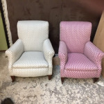 red and white arm chair